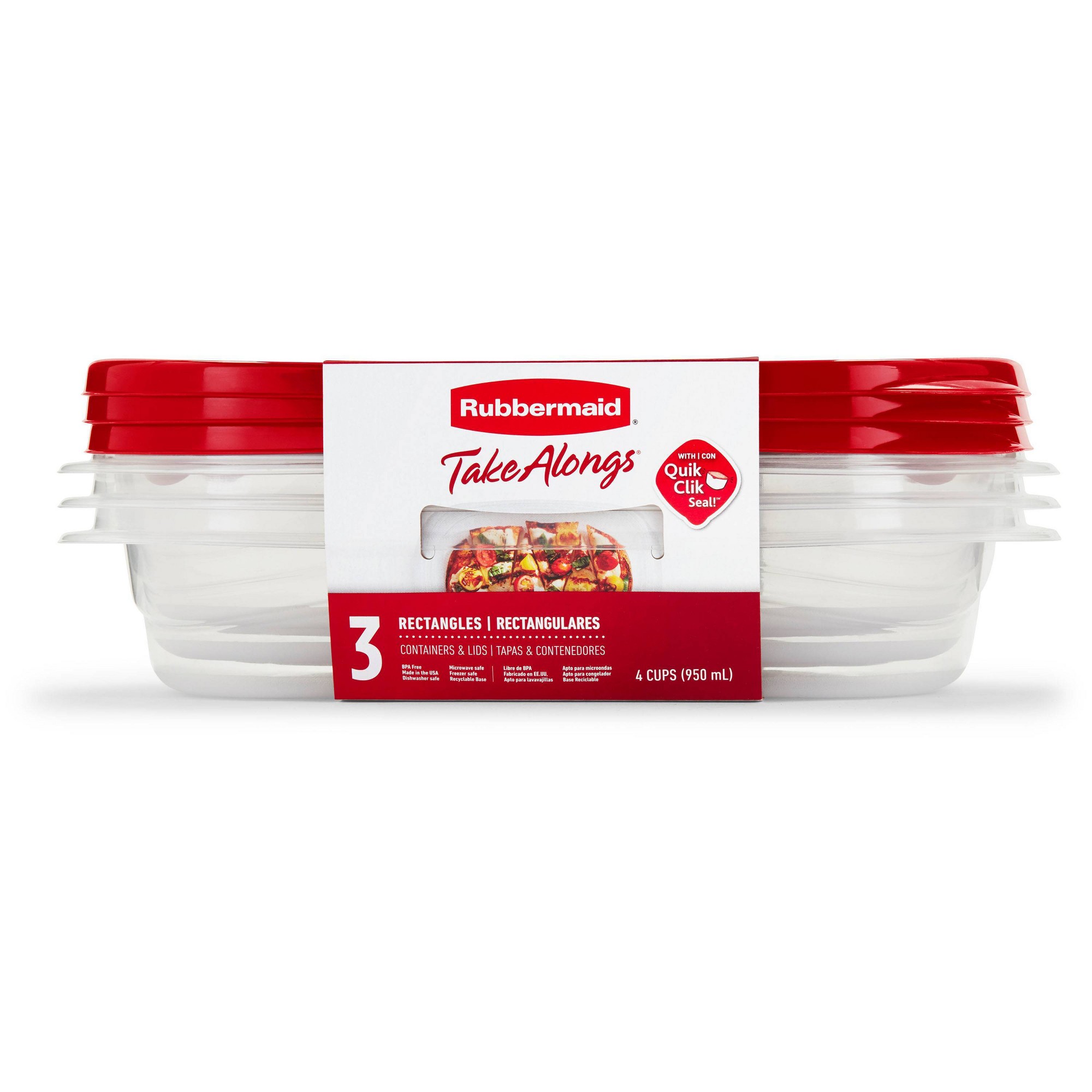 Meal Prep Lunch Boxes - 3 contenants rectangulaires rouges pour aliments